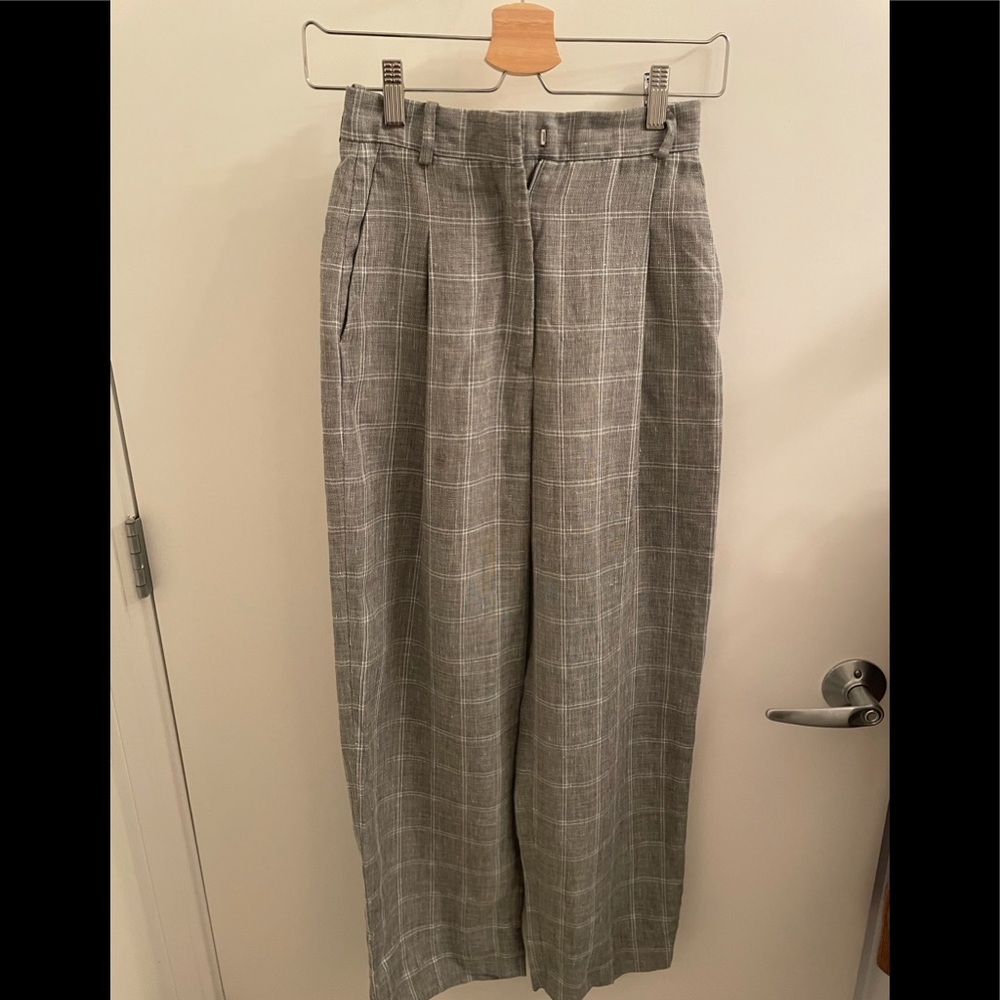 Check pants 100% linen